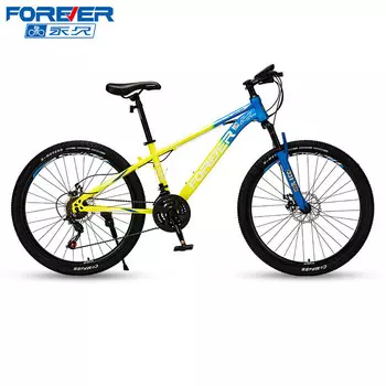 Велосипед FOREVER для взрослых, студентов и мужчин, горный велосипед с регулируемой скоростью, амортизационный велосипед M683, синее и желтое колесо со спицами, 24 дюйма, 27 скоростей