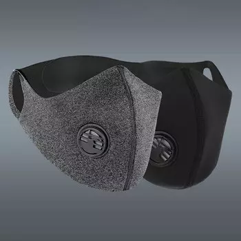 Велосипедная маска Kuang-Chi для занятий спортом на открытом воздухе с дыхательным клапаном — стиль с двойным клапаном для подвешивания ушей — черный [включая 5 фильтров с двойными отверстиями]