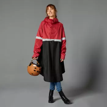 Велосипедное дождевик-пончо City 540 видимость ночью черный/красный BTWIN, цвет rot