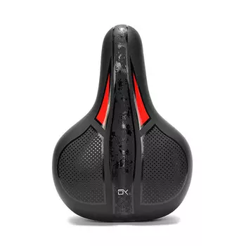 Велосипедное седло SHENGXIN расширенное и утолщенное, черно-красное, среднее, 25х20 см, для горного велосипеда
