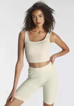 Велосипедные шорты LASCANA с подходящим верхом из ребристого материала, комплект домашней одежды, бежевый