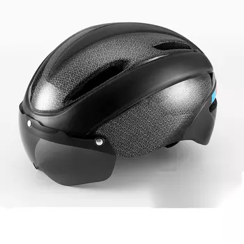 Велосипедный шлем Kuang-Chi с очками Встроенный велосипедный шлем для мужчин и женщин Защитная шапка для горной дороги Аэродинамический градиент фиолетового цвета В комплект входит 2 пары линз (серые + прозрачные) + поля