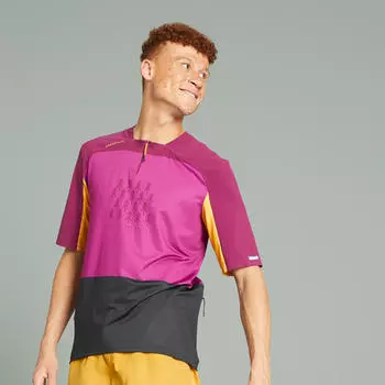 Велосипедный свитер с короткими рукавами MTB Expl 500 Ltd фиолетовый ROCKRIDER, темный бордо / манго