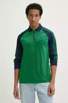Велюровая бархатная толстовка-поло adidas Originals, зеленый