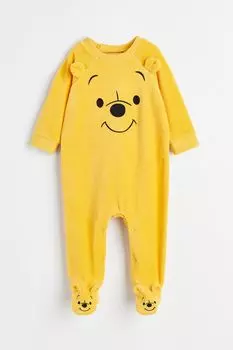 Велюровая цельная пижама H&M, желтый/винни-пух