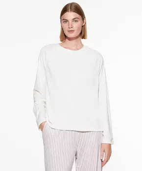 Велюровая футболка с длинными рукавами Oysho, бледно-экрю