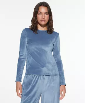 Велюровая футболка с длинными рукавами Oysho, серо-голубой