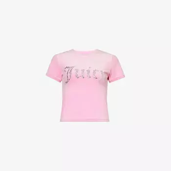 Велюровая футболка узкого кроя, украшенная стразами Juicy Couture, розовый