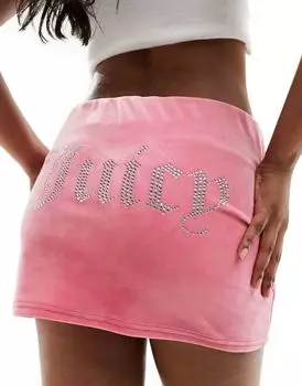 Велюровая мини-юбка розового лимонада со стразами Juicy Couture