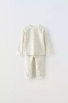 Велюровая пижама с цветами ZARA, экрю