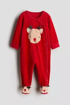 Велюровая пижама с ножками H&M, красный