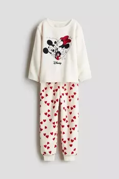 Велюровая пижама с принтом H&M, белый
