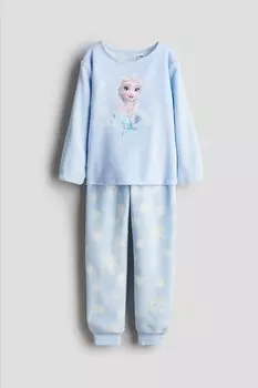 Велюровая пижама с принтом H&M, голубой