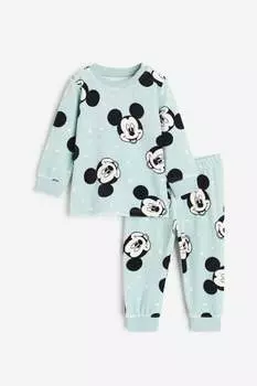 Велюровая пижама с рисунком H&M, бирюзовый