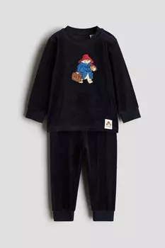 Велюровая пижама с рисунком H&M, синий