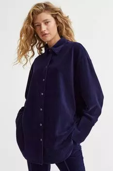 Велюровая рубашка в рубчик H&amp;M, темно-синий