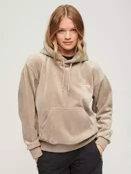 Велюровая толстовка с капюшоном Drop Needle Superdry, теплый серый