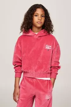 Велюровая толстовка с капюшоном Tommy Hilfiger, розовый
