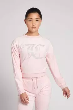 Велюровая толстовка с круглым вырезом для девочек со стразами Juicy Couture, розовый