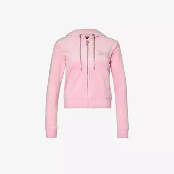 Велюровая толстовка с кулиской и стразами, украшенная стразами Juicy Couture, розовый