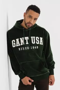Велюровая толстовка с заниженными рукавами Gant, зеленый