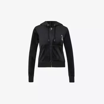 Велюровая толстовка в рубчик, украшенная стразами Juicy Couture, черный