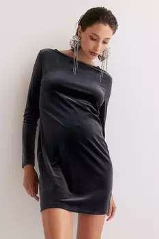 Велюровое платье mama с глубоким вырезом сзади H&M, синий