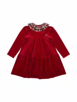 Велюровое платье с логотипом Monnalisa, красный