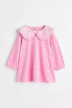 Велюровое платье с воротником H&amp;M, розовый/горошек
