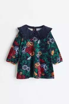 Велюровое платье с воротником H&amp;M, темно-синий/цветы