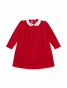 Велюровое платье с вышивкой Ralph Lauren, красный