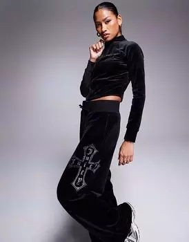 Велюровые брюки-джоггеры Juicy Couture с широкими штанинами, черный цвет