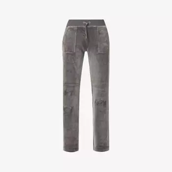 Велюровые брюки прямого кроя с высокой посадкой и вышитым логотипом Juicy Couture, цвет top hat