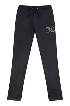 Велюровые джоггеры с широкими штанинами и декором из стразов Juicy Couture, черный