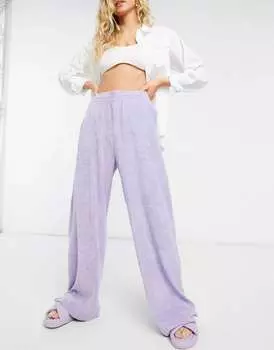 Велюровые хлопковые джоггеры прямого кроя Weekday Roxa сиреневого цвета