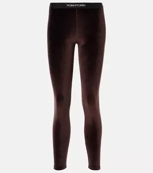 Велюровые леггинсы с логотипом Tom Ford, цвет chocolate brown
