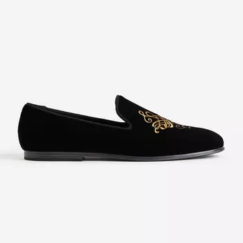 Велюровые мокасины с вышивкой H&M, черный/золотой