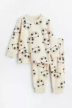Велюровые пижамы H&amp;M, натуральный белый/панды