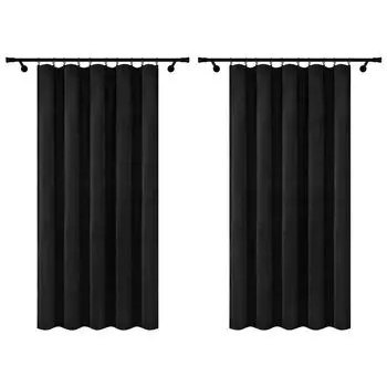 Велюровые шторы с рюшами на ленте 140х240 см 2 шт. Гардины серые готовые Voppi, черный
