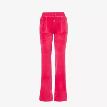 Велюровые спортивные брюки с эластичной резинкой на талии и фирменной вышивкой Juicy Couture, цвет raspberry sorbet