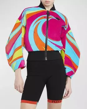 Велюровый бомбер с принтом Swirl Emilio Pucci, цвет Fuxia/Arancio