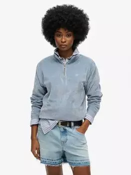 Велюровый джемпер на молнии 1/2 дюйма Superdry, цвет Tidal Blue