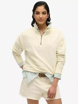 Велюровый джемпер на молнии 1/2 дюйма Superdry, цвет Bone Off White