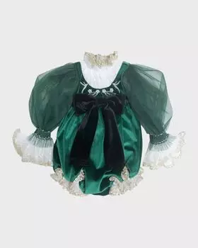 Велюровый комбинезон Aurora с декором и пышными рукавами для девочек, размер 3M-3 Petite Maison Kids, цвет Green