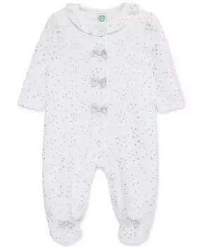 Велюровый комбинезон на ножках с металлическими сердечками для маленьких девочек Little Me, слоновая кость/кремовый