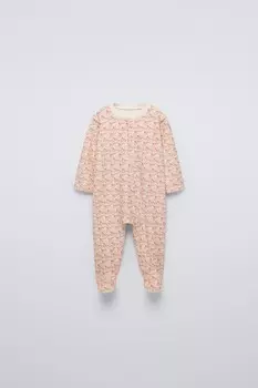 Велюровый спальный комбинезон с цветочным узором ZARA, розовый