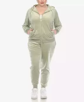 Велюровый спортивный костюм больших размеров, комплект домашней одежды из 2 предметов White Mark, зеленый