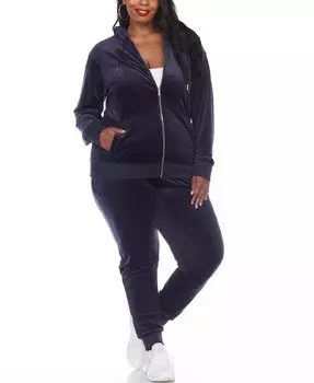 Велюровый спортивный костюм больших размеров, комплект домашней одежды из 2 предметов White Mark, синий