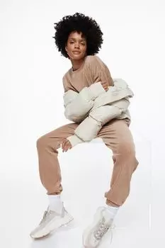 Велюровый топ в рубчик H&amp;M, бежевый