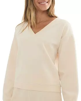 Велюровый вельветовый свитшот Marine Layer с V-образным вырезом, коричневый/бежевый